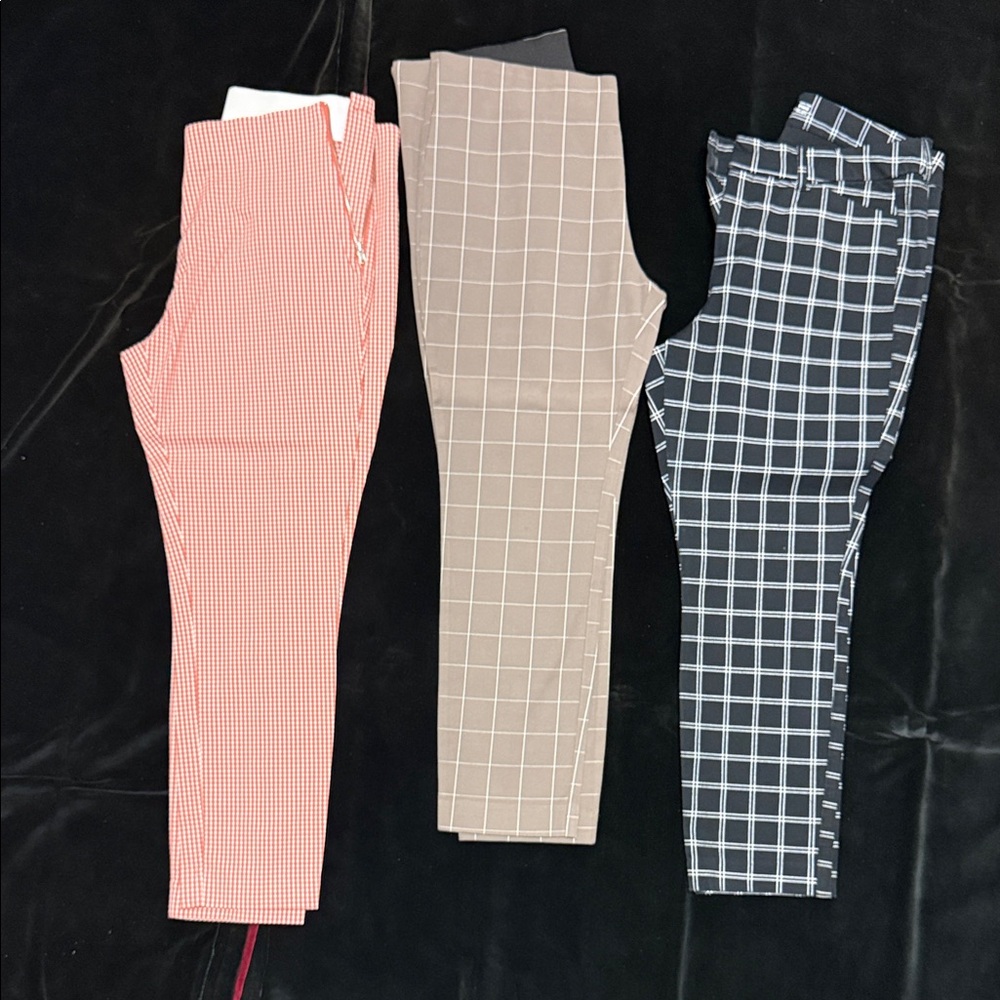 Kids Checkered Leggings Trio - Red, Tan, and Black